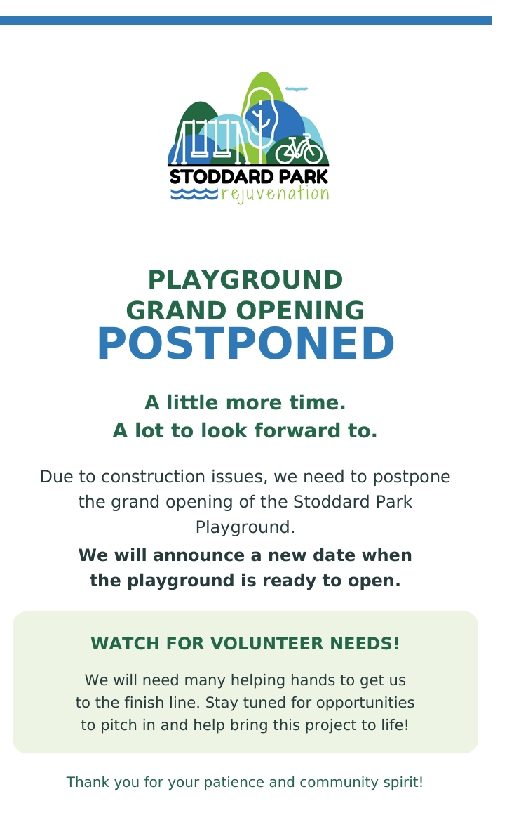 Playground Grand Opening Postponed